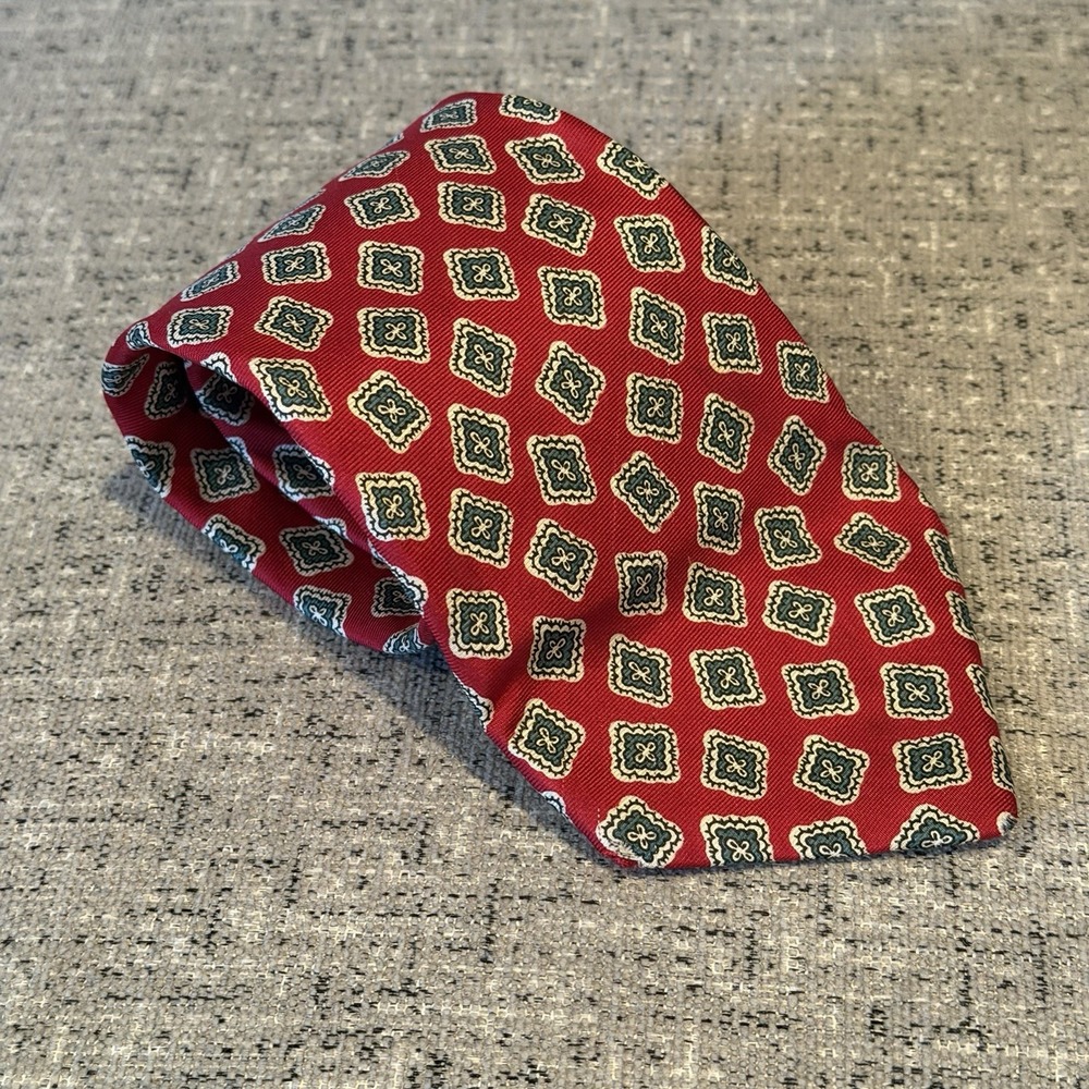 Vintage Chaps Ralph Lauren Silk Neck Tie Red Geometric